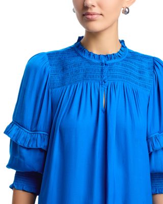 Ruffled Three Quarter Sleeve Crewneck Blouse