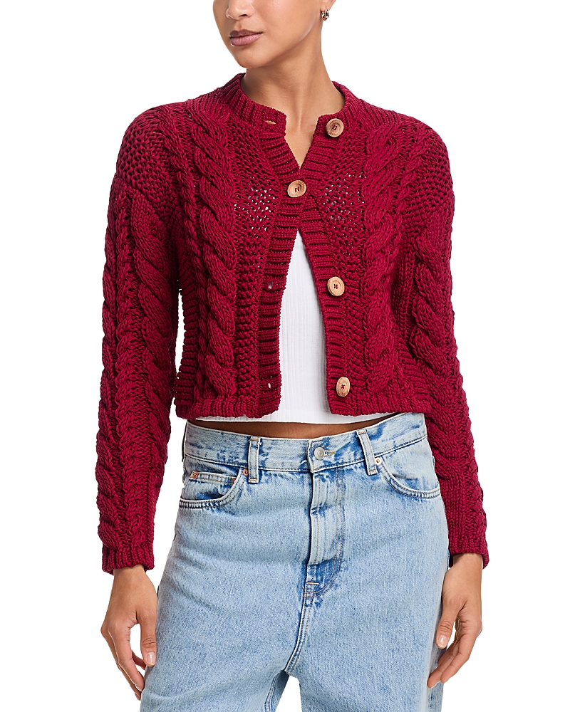 Aqua Chunky Tape Yarn Cable Cardigan - Exclusive