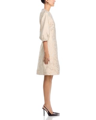 Metallic Jacquard Three Quarter Sleeve Dress