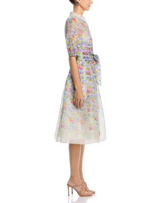 Silk Linen Printed Puff Sleeve Dress