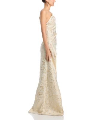Metallic Jacquard One Shoulder Gown