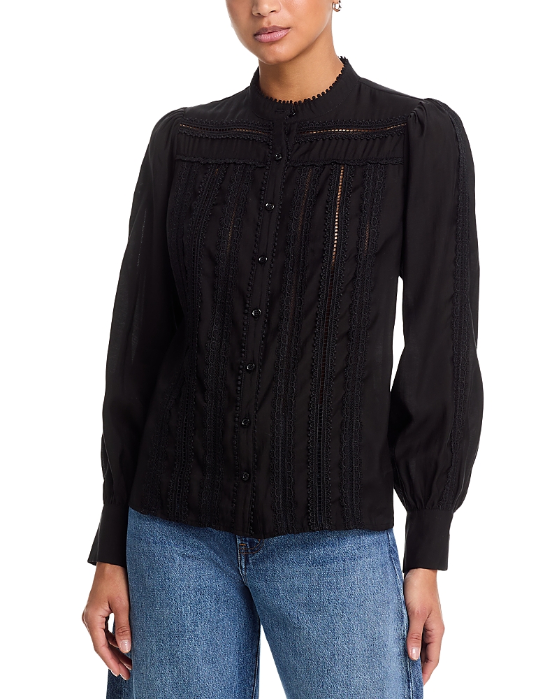 Aqua Lace Inset Long Sleeve Blouse - Exclusive