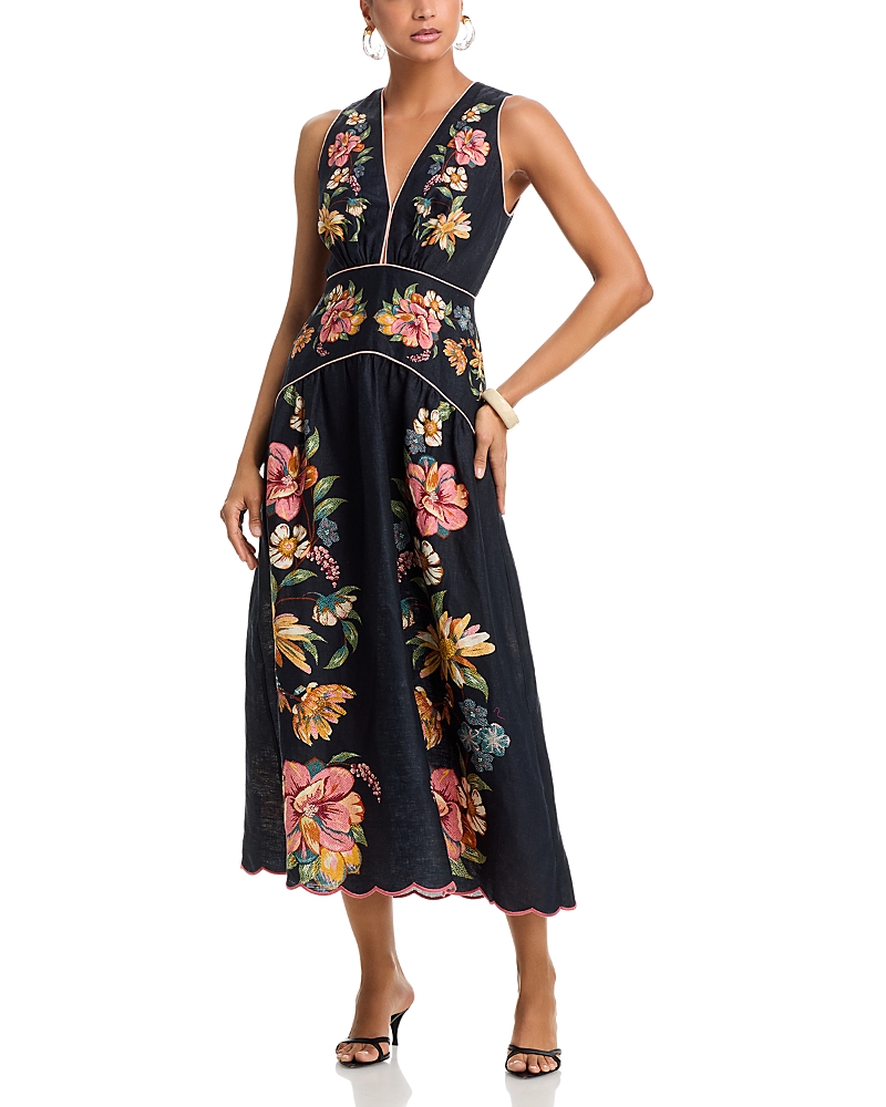 Farm Rio Maira Floral Print Linen Dress