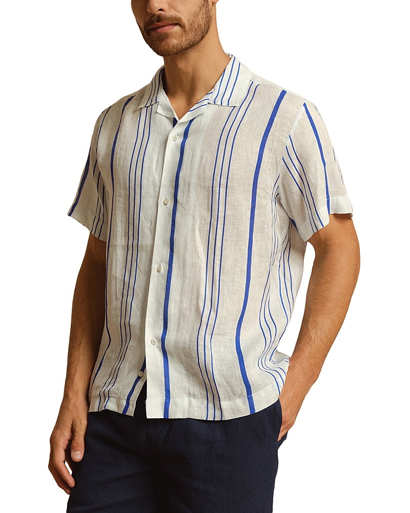 Peninsula Swimwear Striped Linen Bowling Shirt