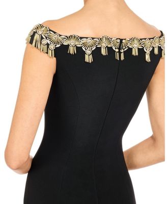 Valorie Beaded Off-Shoulder Midi Dress