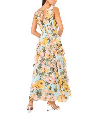 Sleeveless V-Neck Ruffle Maxi Dress