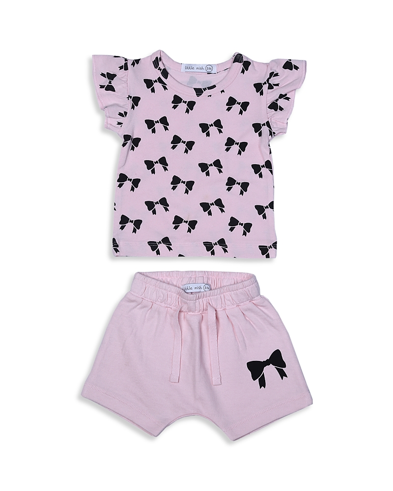 Little Mish Girls' Bows Print Flutter Tee & French Terry Shorts Set - Baby