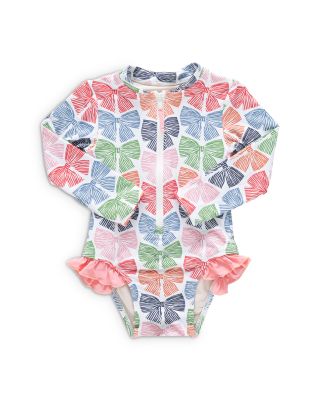 Girls' Arden Bow Print Long Sleeved Swimsuit - Little Kids