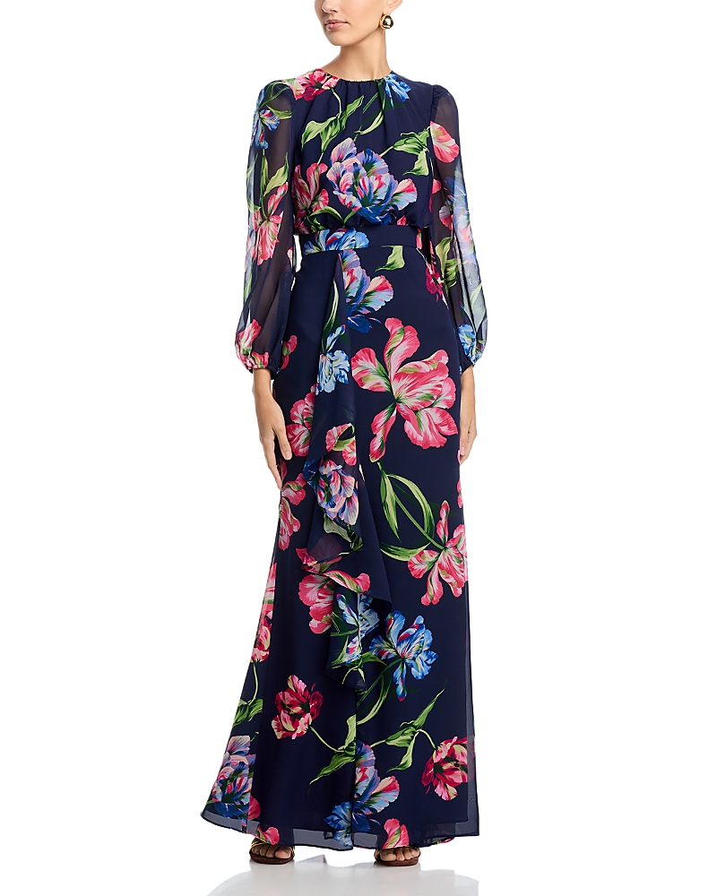 Eliza J Long Sleeve Cascade Ruffle Dress