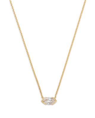 14K Yellow Gold Lab Grown Diamond Marquis Half Bezel Solitaire Pendant Necklace, 16-18"