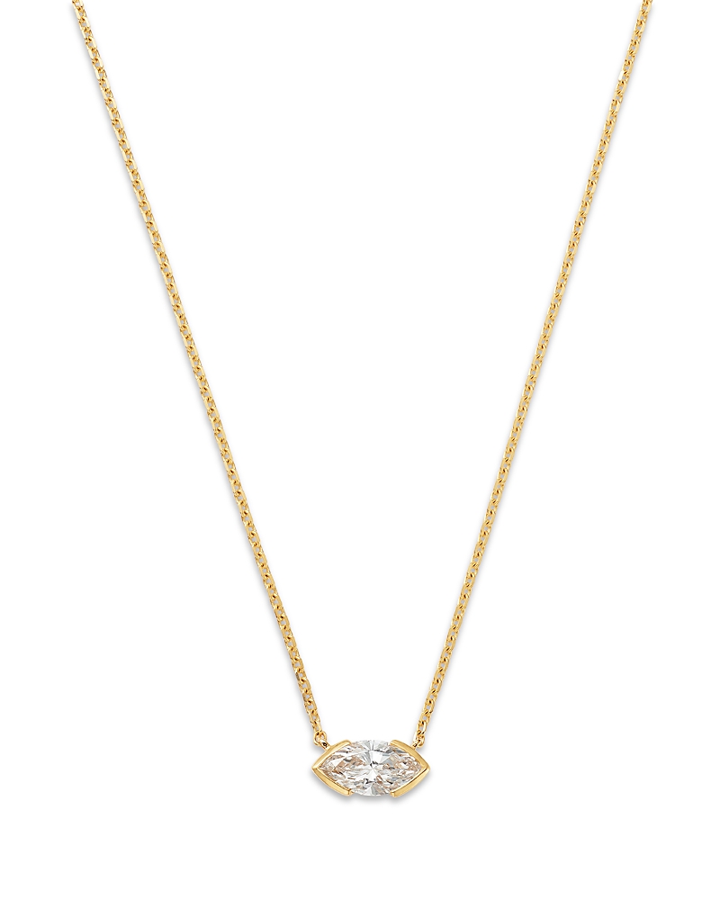 Moon & Meadow 14K Yellow Gold Lab Grown Diamond Marquis Half Bezel Solitaire Pendant Necklace, 16