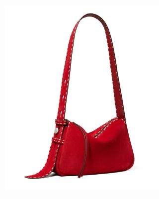 Romy Small Pick Stitch Suede Shoulder Bag