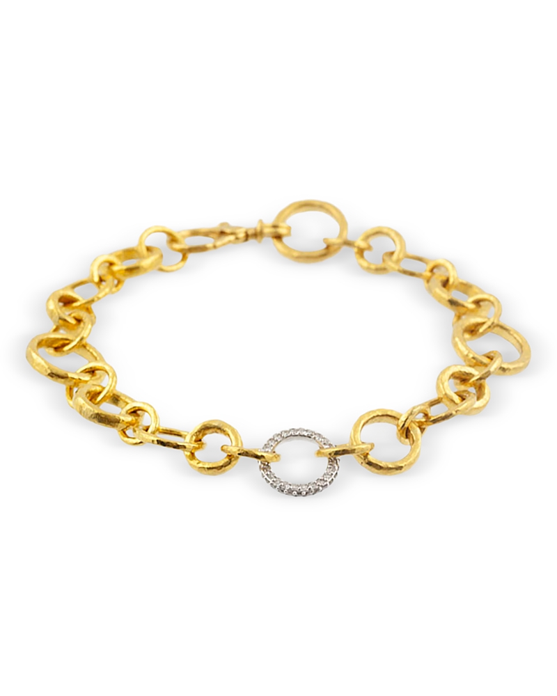 Gurhan 24K Yellow Gold & 18K White Gold Diamond Hoopla Chain Link Bracelet