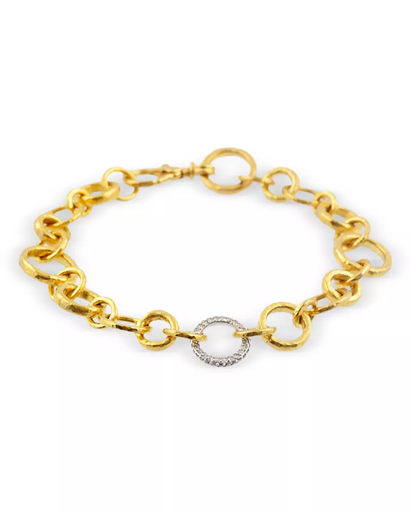 Gurhan 24K Yellow Gold & 18K White Gold Diamond Hoopla Chain Link Bracelet
