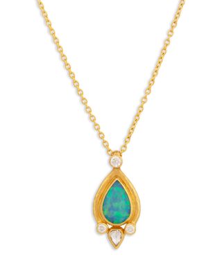 24K Yellow Gold Muse Opal & Diamond Pendant Necklace, 16-18"