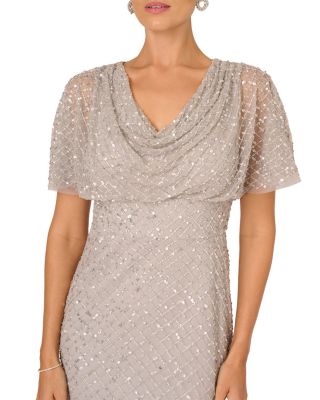 Beaded Cowl Neck Gown