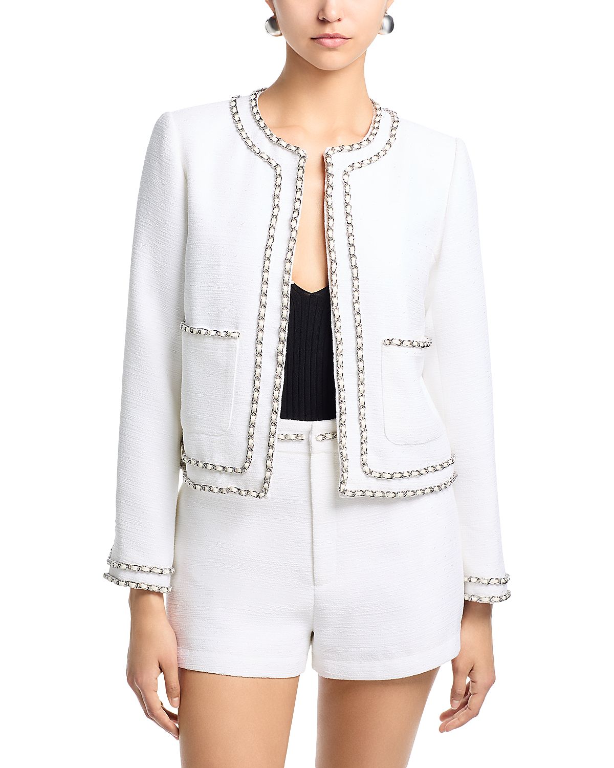 Aqua Chain Trim Tweed Jacket - Exclusive