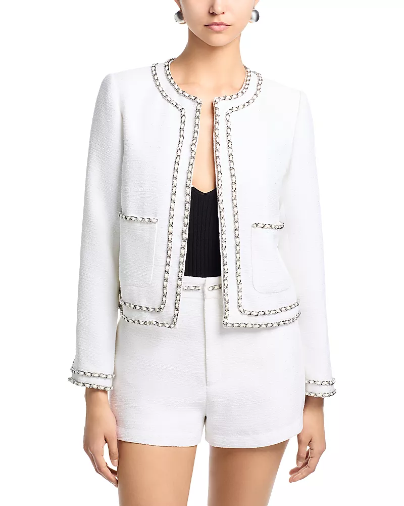 Aqua Chain Trim Tweed Jacket - Exclusive