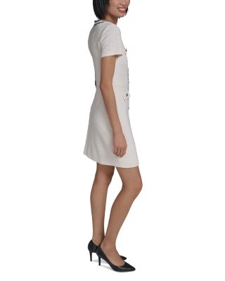 Beaded Trim Knit Tweed Sheath Dress