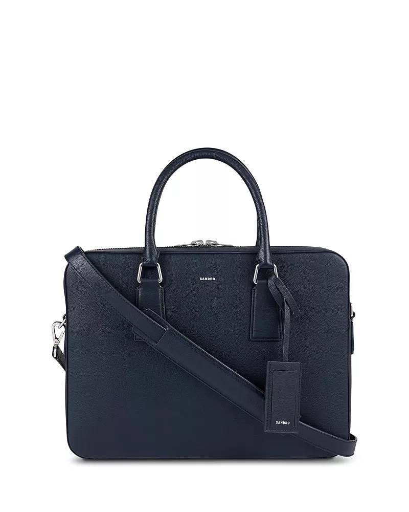 Sandro Large Grained Leather Briefcase
