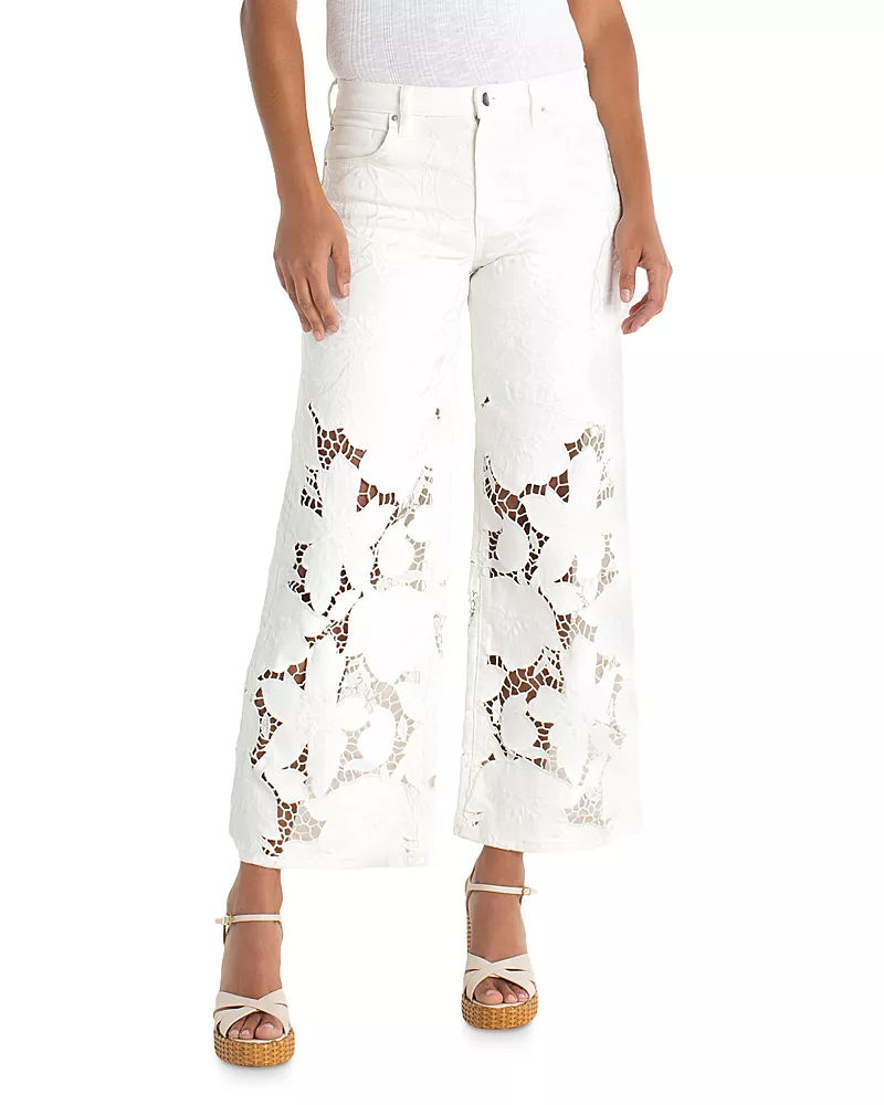 Liverpool Los Angeles Stride Mid Rise Wide Leg Jeans in Ivory Bloom
