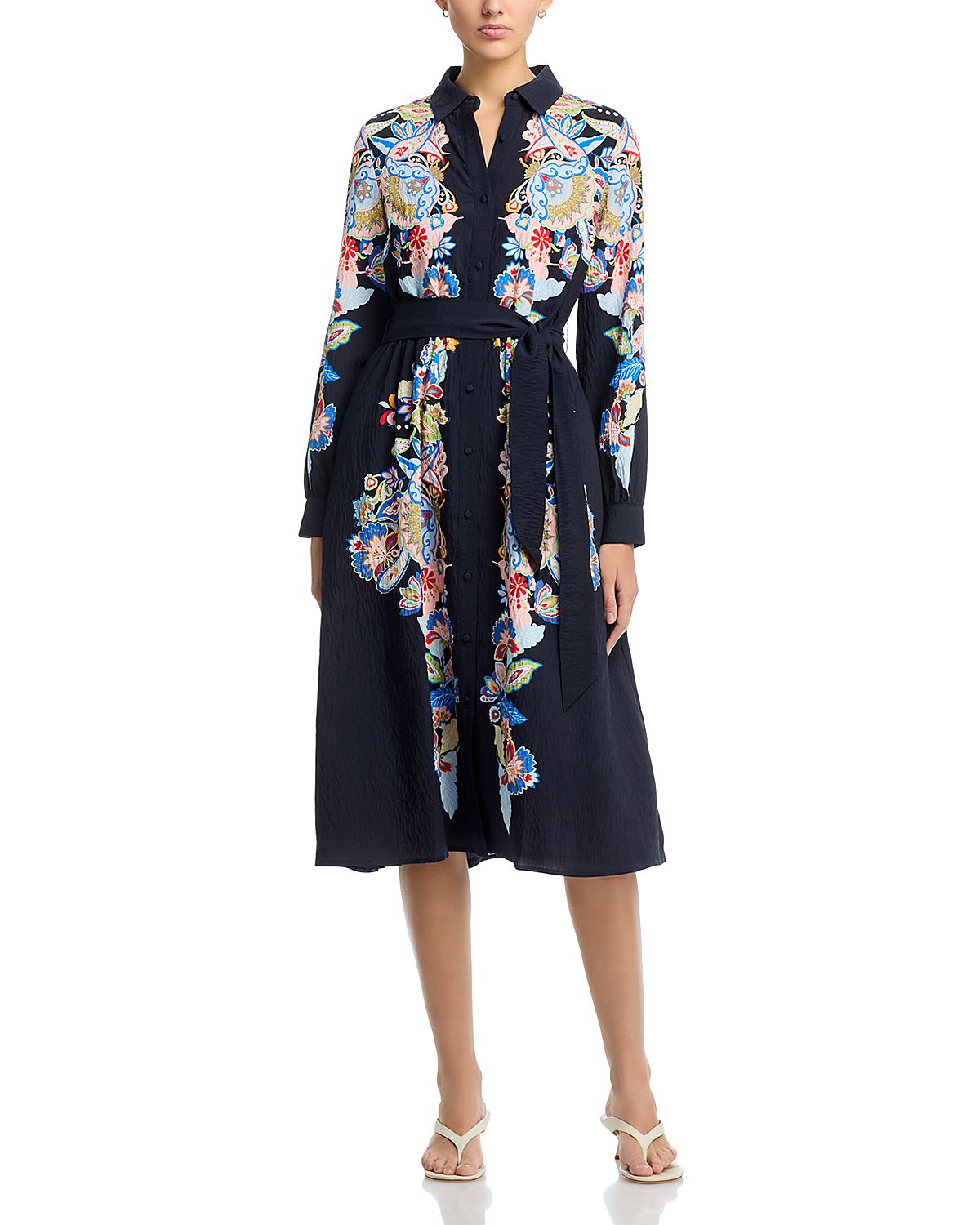 T Tahari Button Sleeve Button Front Dress