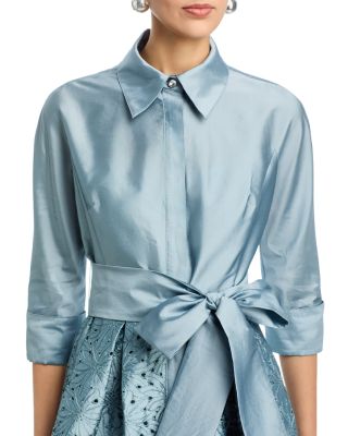 Embroidered Sash Belt Shirt Dress