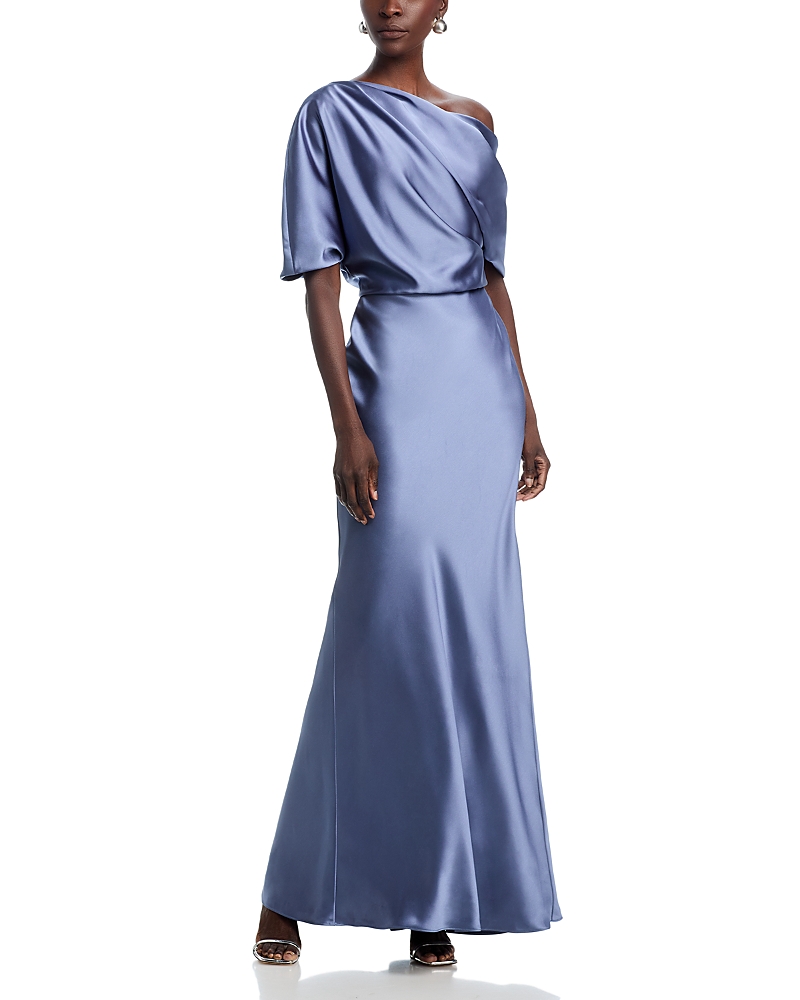 Amsale Draped Satin One Shoulder Dress