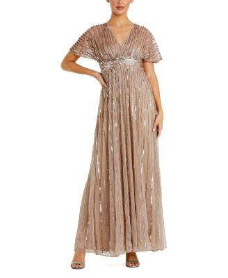Embellished Mesh V Neck Short Sleeve Gown