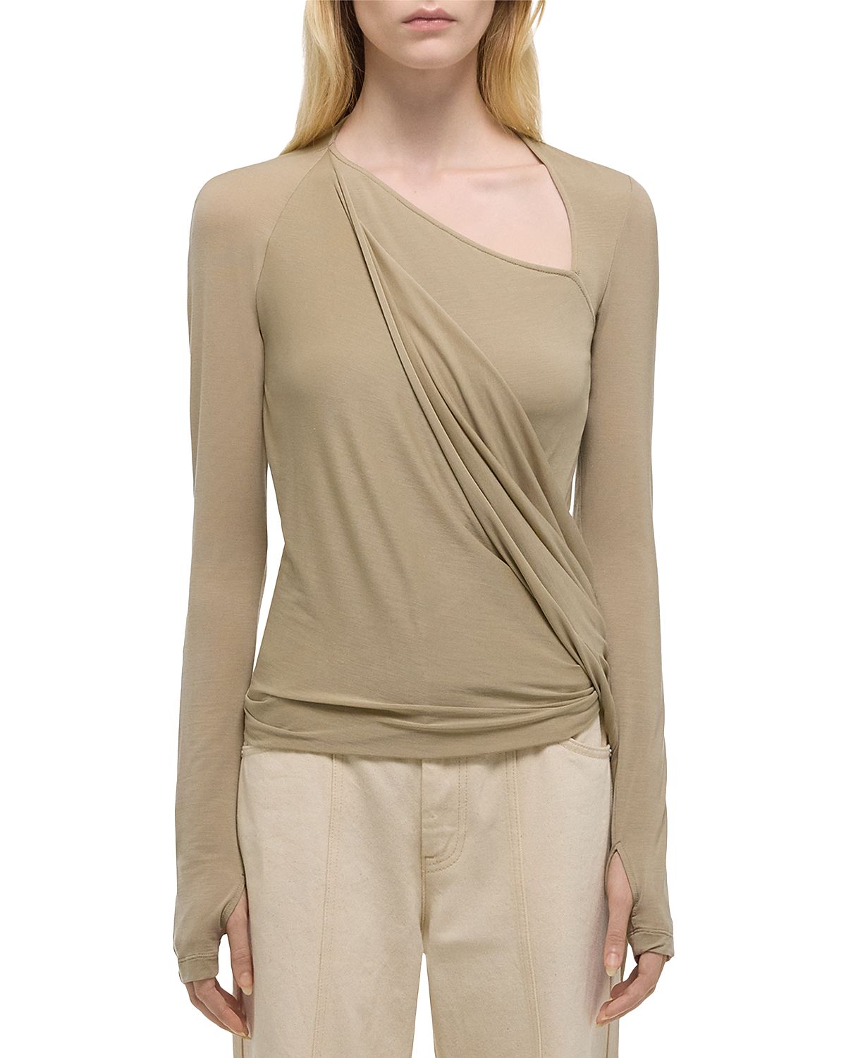 Helmut Lang Twist Draped Long Sleeve Top