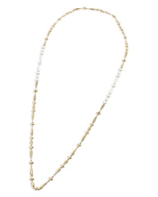 18K Yellow Gold Brown Diamond & White Ceramic Statement Necklace, 29"