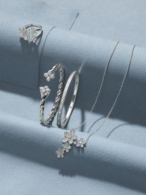 18K White Gold Love in Verona Diamond Flower Twist Bangle Bracelet