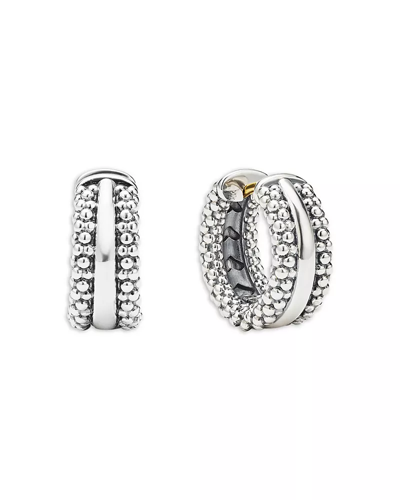Lagos Sterling Silver Signature Caviar Huggie Hoop Earrings