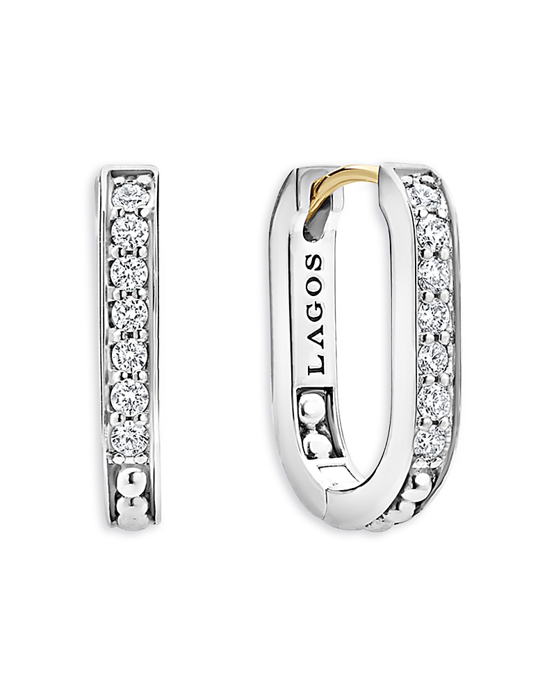 Lagos Sterling Silver Caviar Spark Diamond Hoop Earrings