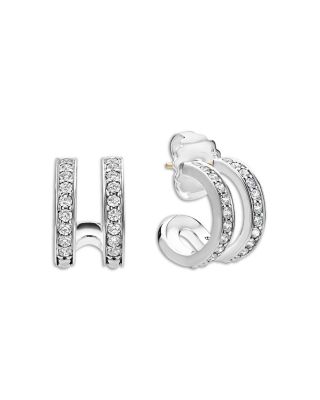 Sterling Silver Caviar Spark Diamond Double Hoop Earrings