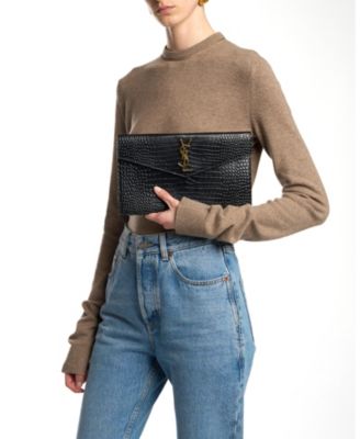 Uptown Clutch In Croc-Embossed Leather