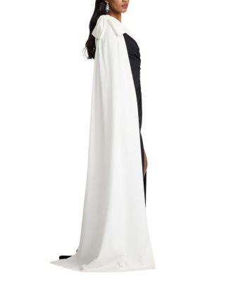  Romi One-Shoulder Bow Cape Gown