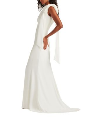 Cassia Bow-Shoulder Crepe Gown