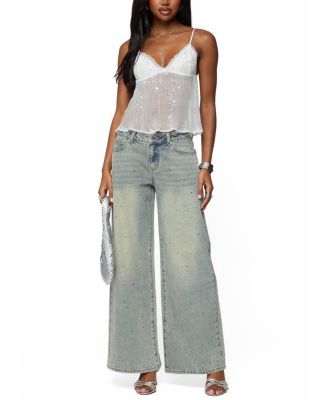 Sequin Sheer Mesh Babydoll Top