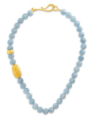 18K Yellow Gold Earth Aquamarine Collar Necklace, 18"