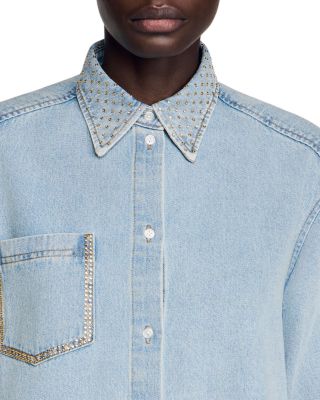 Lady Rhinestone Crop Denim Shirt