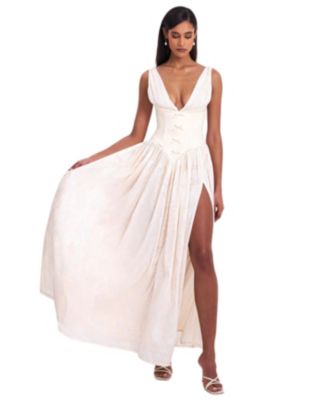  Sabrina High Slit Jacquard Maxi Dress