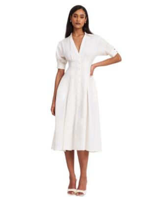  Palina Lyocell Pleated Midi Preppy Shirt Dress