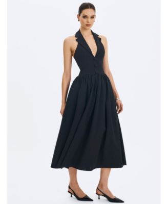  Delaney Lapel Halter Midi A-Line Dress