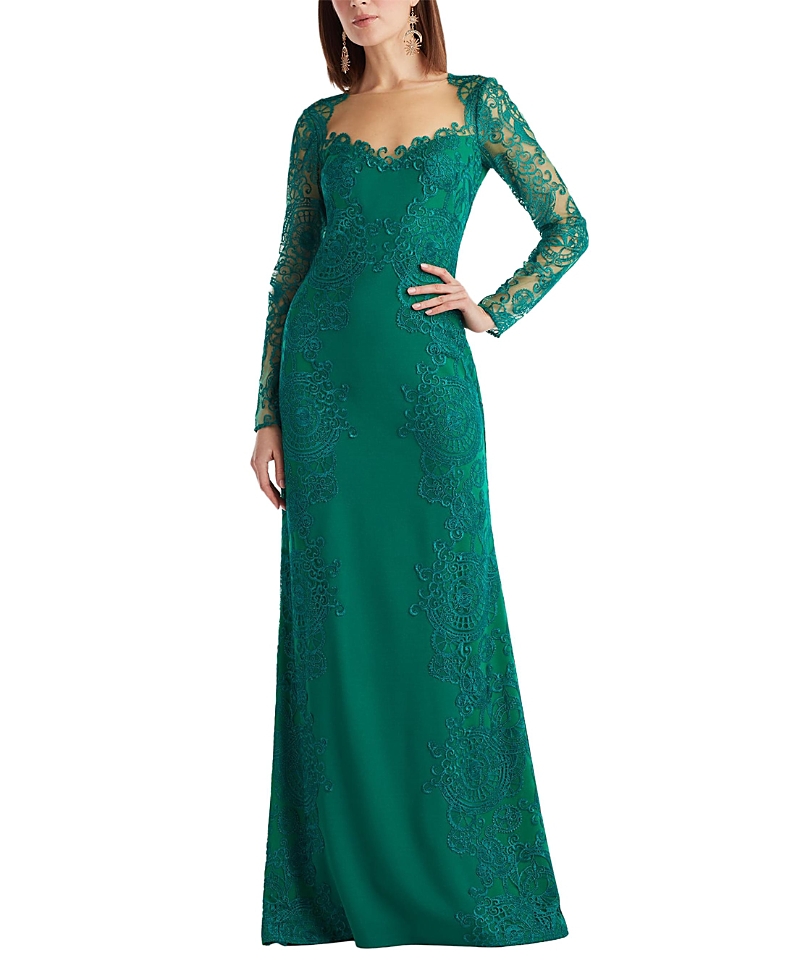 Tadashi Shoji Regal Embroidered Timepiece Lace Gown