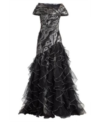  Cosmina Stardust Motif Ruffle Gown