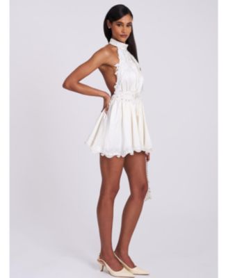  Idalia Beaded Lace Trim Backless Halter Mini Dress