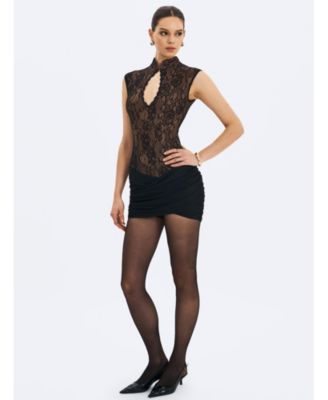  Valerie Lace Teardrop Neckline Ruched Mini Dress