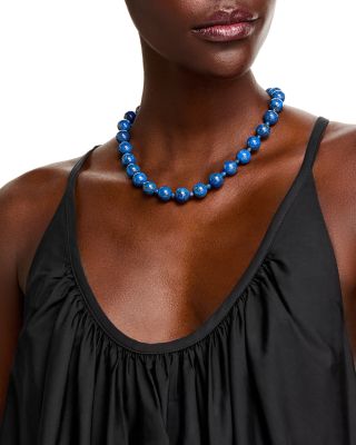 Lapis Lazuli Beaded Necklace in 14K Yellow Gold, 18"