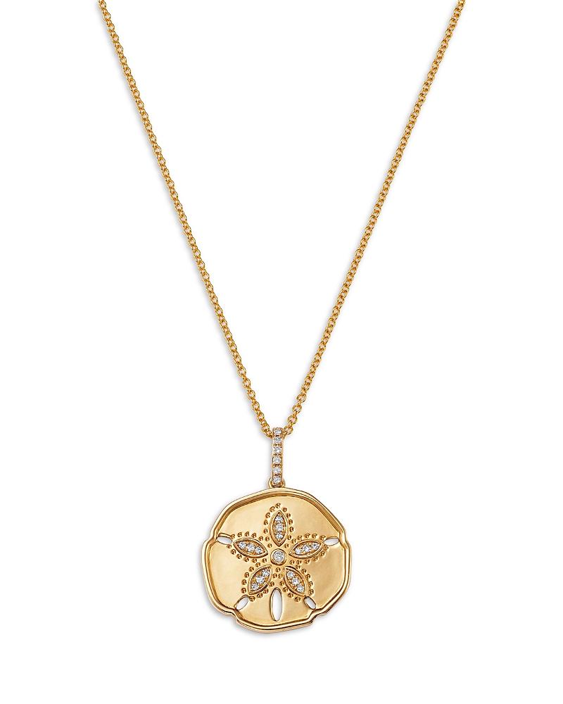 Bloomingdale's Fine Collection Diamond Sand Dollar Pendant Necklace in 14K Yellow Gold, 0.08 tcw